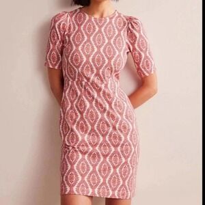 Boden‎ Petite Geometric Print Puff Sleeve Sheath Dress Red White Size 6R
